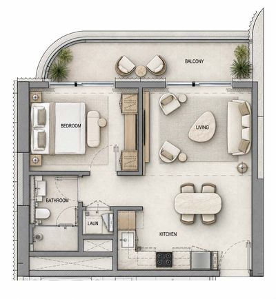 1 bedroom Deluxe floor plan